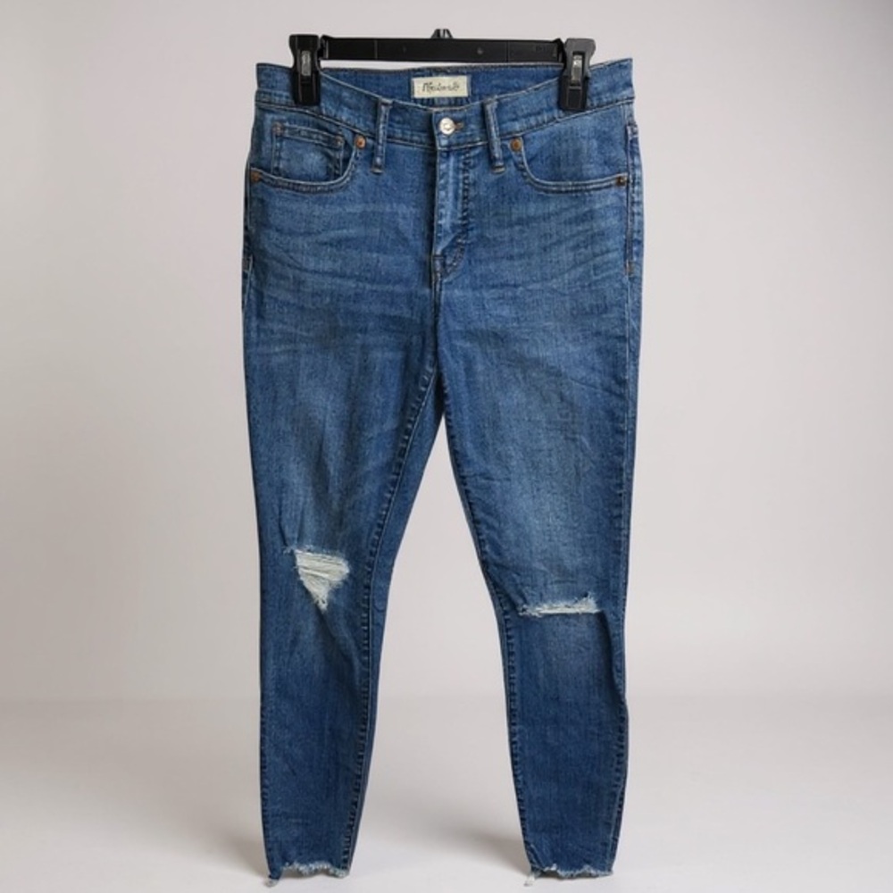 Madewell Blue 8”‎ Skinny Jeans with Distressed Details